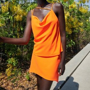 ZARA TWO PIECE NEON ORANGE SKIRT SET